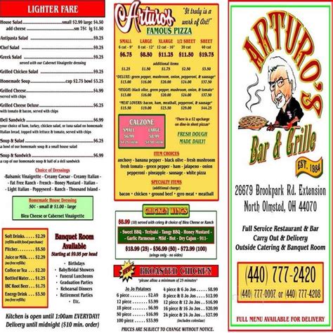 arturo's menu north olmsted  I'm sure in a couple years it will be better, it just seems like a brand new house that hasn't been lived in yet